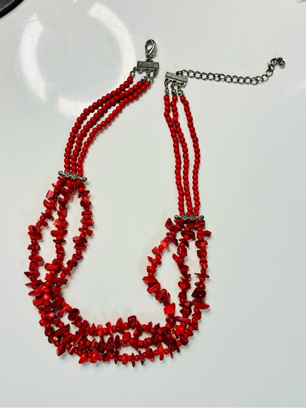 Bold Red Multi-Strand Chip Necklace Southwestern Festival Lightweight